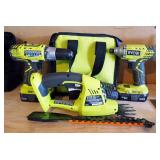 Ryobi 18 Volt Cordless 1/2" Drill, Model P277, Impact Drill, Model P2355, Shrub Sheer, Model P2900, 