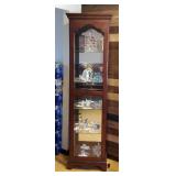 Lighted Mirrored Back Curio Cabinet With Glass Shelves, 78.5" x 22" x 12"