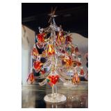 Art Glass 13" Holiday Tree, With Individual Hand Blown Glass Ornaments, Qty 16