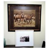 Framed Matted Under Glass Wild Horse Print, 25.25" x 31", And Scottish Highland Cow Photograph Print