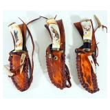 Fixed Blade Knives, Qty 3, With Relief Images Of Eagle, Deer, And Bobcat In Handles, Approx 4.75" Bl