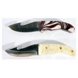 Fixed Blade Gut Hook Knives, Qty 2, 1 With Damascus Blade