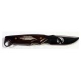 Buck Fixed Blade Knife With Eagle Cutout In Blade, Feather Design In Handle, In Leather Sheath