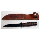 Ka-Bar USMC Fixed Blade Knife, 5.25" Blade, In Embossed Leather Sheath