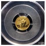 2012 1/20 oz AU .999 Gold China Panda 20 Yn Coin, Certified By PCGS, Graded MS69
