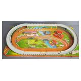 Tin Litho Oval Car Track, Slide Mechanism Shifts Track, Appears To Be For 1:64 Cars