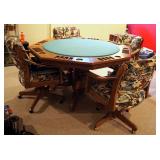 Solid Wood 8 Player Poker Table, 30" x 54" x 54", With Upholstered Sports Themed Rolling Swivel Chai