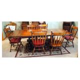 Solid Wood Double Pedestal Dining Table, 29" x 93.5" x 40", With Sliding Leaves, Includes 6 Matching