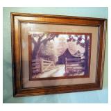 Framed Matted Under Glass Barn Prints, Qty 2, And School House Print, Various Sizes