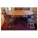 Solid Wood Dining Table With 2 Leaves, 30" x 76" x 42", Includes 6 Matching Dining Chairs
