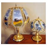 Brass Toned And Printed Glass Touch Table Lamps, Qty 3