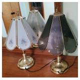 Vintage Brass Toned Touch Table Lamps With Glass Shades, Qty 2, 22" And 21"
