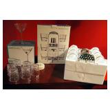 Sonoma Eight-Piece Bar Set, New In Box, Dailyware Martini Stemware, Qty 4, And Glass Tumblers, Qty 6