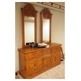 Seven Drawer Dresser With Double Mirrors, 79" x 61" x 17.5"