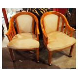 Wood Frame Rolling Arm Chair With Upholstered Seat And Back, Qty 2, 33" x 23" x 19"