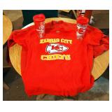 Kansas City Chiefs Sweatshirt, Size XXL, T-Shirt, Size XL, And Travel Cups, Qty 2