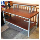 Metal Framed Wood Top Work Table With Upper And Lower Shelves, 44.5" x 60" x 32"