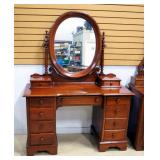 Antique 2-Piece Vanity With Pivoting Mirror, Glove Boxes, And 9 Drawers, Dovetail Construction, 66" 