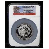 2012 P Australia Year Of The Dragon First Release $8 Silver Coin, 5 oz .999 Silver, Certified By NGC