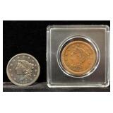 1838 Coronet Liberty Head Large Cent And 1853 Braided Hair Liberty Large Cent