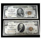 1929 Series National Currency $50 Bill And $10 Bill