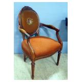 Arm Chair With Needlepoint Padded Back And Padded Seat And Brass Tack Style Accent, 37" High