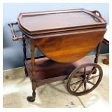 Serving Table Cart With Drop-Leaves, Single Drawer, Fold Down Handle, Lower Shelf, Removable Glass S