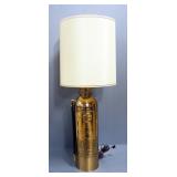 Brass Alfco Fire Extinguisher Converted Into Table Lamp, 42.5" High, Powers On
