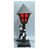 Lamp Post Style Table Lamp With Drunk Man Hugging Base, 19" High
