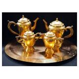 Brass Serving Set With Coffee Pot, Tea Pot, Creamer, Sugar Bowl And Serving Tray