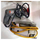 Black & Decker Drill No. 795 V With Sander, And Stanley Sabre Saw Model 76A, Both Power On