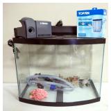 Fish Tank With Topfin 30 Filter, Filter Cartridges, Sunken Ship And Corral Decor, Light, And More