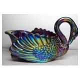 Carnival Glass Swan Bowls And Nesting Hen, Total Qty 3 Pieces