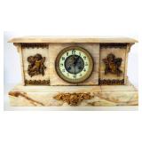 Antique Marble Mantel Clock With Brass Cherubs, 9.5" High