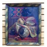 E.S. Smith Painting Of Southwest Pottery And Rugs, Framed, 20.5" High x 17.75" Wide