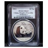 2011 China Panda 10 Yn Silver Coin, Certified By PCGS, Graded MS69