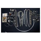 Sterling Silver Jewelry Assortment, Includes Necklaces, Rings, Pins, Bracelets, And More