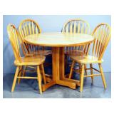 Pedestalled Dining Table With Leaf And 4 Matching Bentwood Back Chairs, 30" High x 42" Diameter (Lea