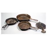 Griswold Cast Iron Skillet 6, Skillet 0 (2) And 8" Reversible Steel Spindle