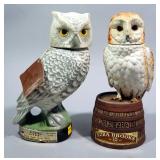 Beam And Ezra Brooks Owl Decanters, Qty 2, Each Approx 10" H