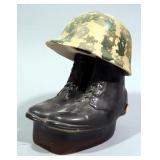 Beam Military Boots And Helmet Decanter, Approx 9" H