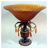 Marigold Glass And Brass Decorative Bowl, 15" High