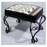 Footstool With Animal Print Padded Top, 13.5" H x 20.5" W x 16" D