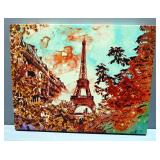 Print Of Eiffel Tower On Frame, Signed D.D. 37.5" Wide x 29.5" High