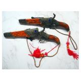 Dorado Flintlock Styled Fixed Blade Knives, 6" Blades, In Faux Wood And Brass Scabbards, Qty 2