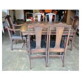 Antique Solid Wood Dinning Table, 33" x 55" x 44", Includes 6 Chairs, 39.5" x 17" x 17"