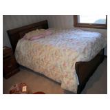 Antique Full Size Water Fall Style Bed Including Headboard, Footboard, Side Rails, Mattress, Box Spr