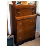 Antique Waterfall Style 5 Drawer Chest Of Drawers, 50" x 30" x 17.5"