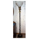 Antique Torchiere Style Floor Lamp, With Glass Shade, 58" Tall