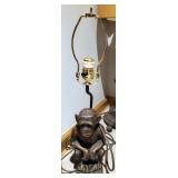 intage Levington Table Lamp, 30" Tall, With Drum Shade, Monkey Lamp, 20.5" Tall, No Shade, And Antiq